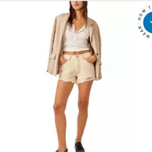 New free people now or never cream denim shortie shorts size waist 24
